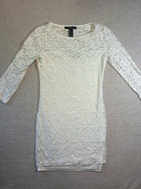 Forever 21 Small Floral Lace Bodycon Dress in Cream